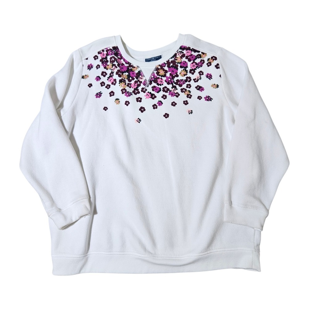 Karen Scott Women's Floral Pinted Top Long Sleeve Sweater Plus 2X White Purple